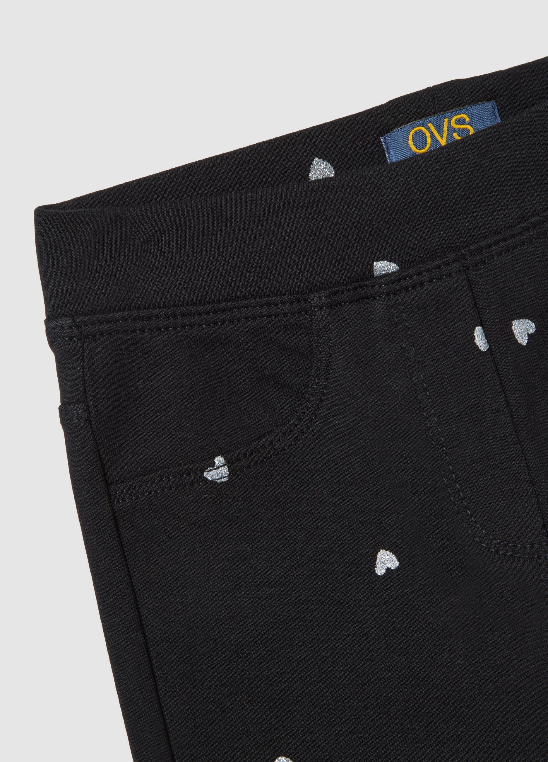 OVS Girls' Black Cotton Flare Trousers With Hearts