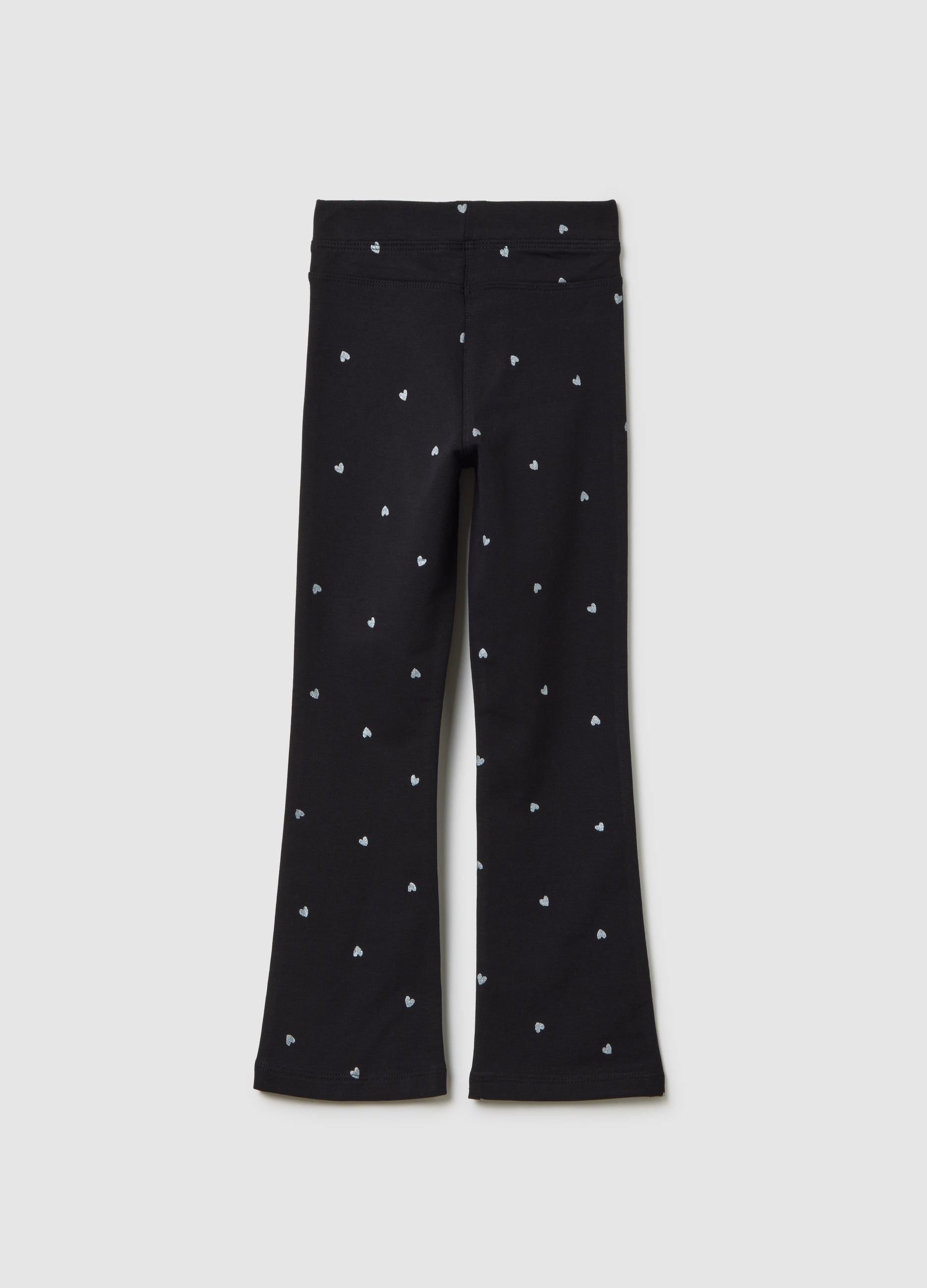 OVS Girls' Black Cotton Flare Trousers With Hearts
