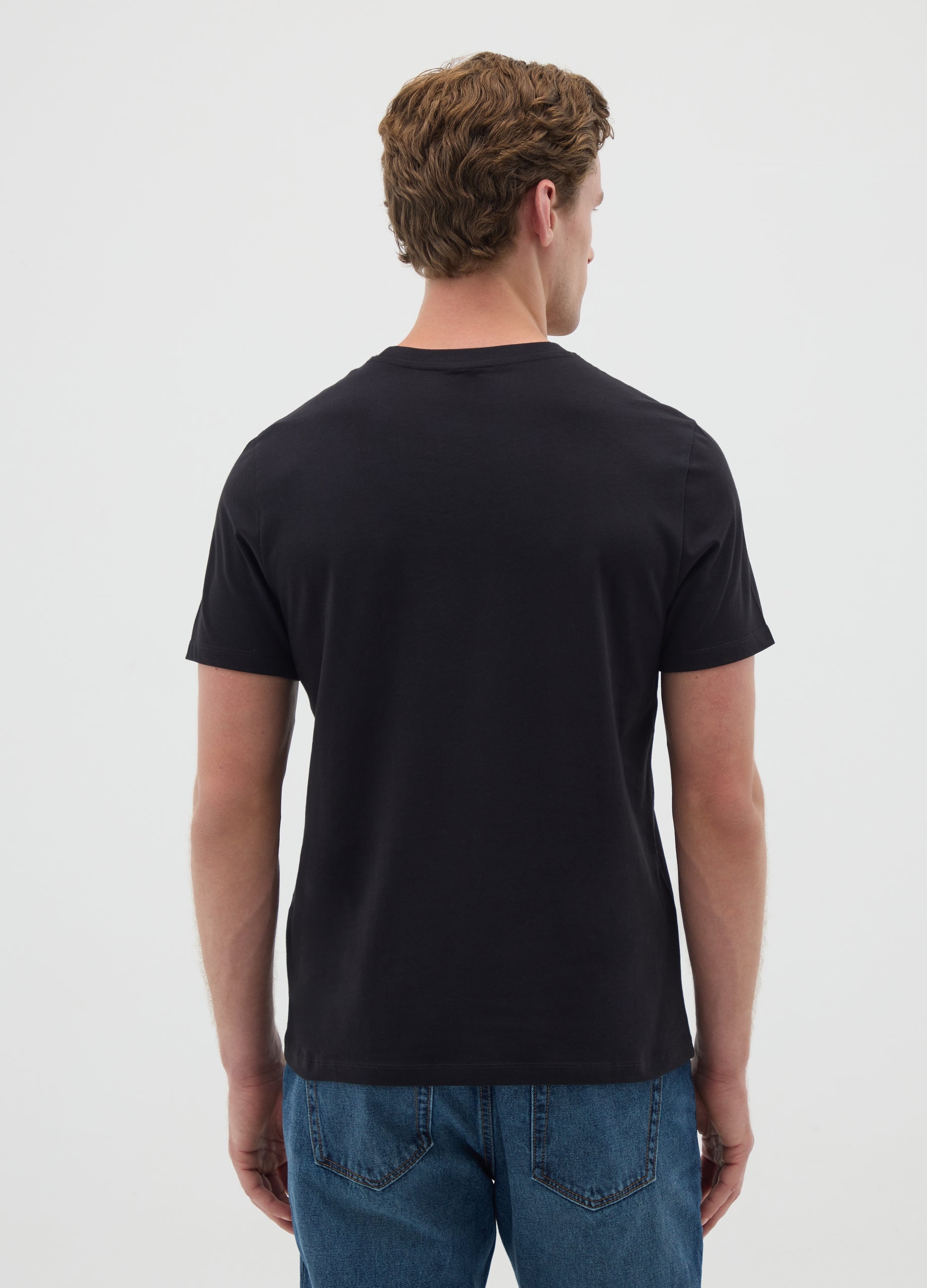 OVS Black Cotton Regular Fit T-Shirt