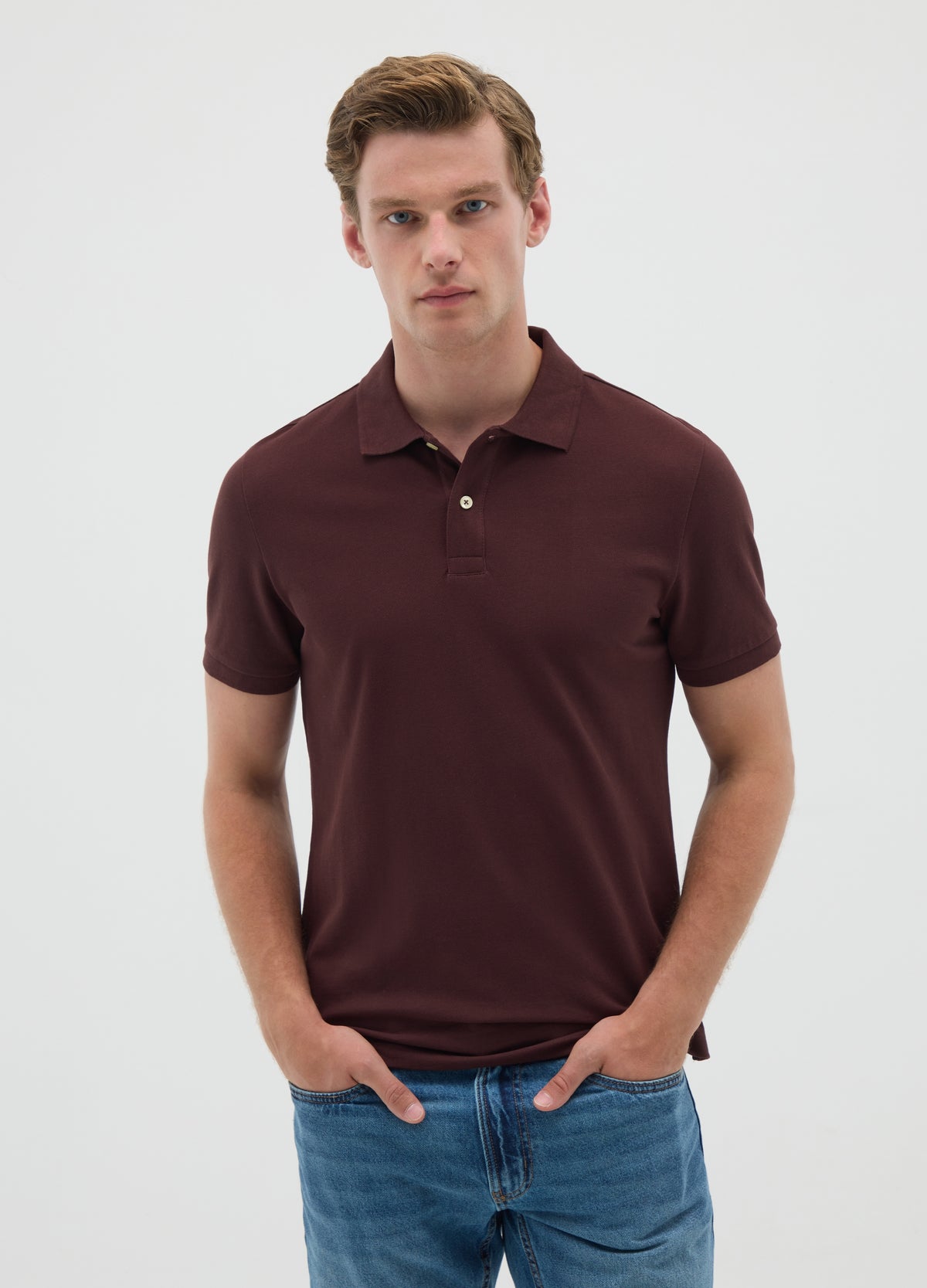 OVS Men'S Brown Pure Cotton Regular Fit Polo