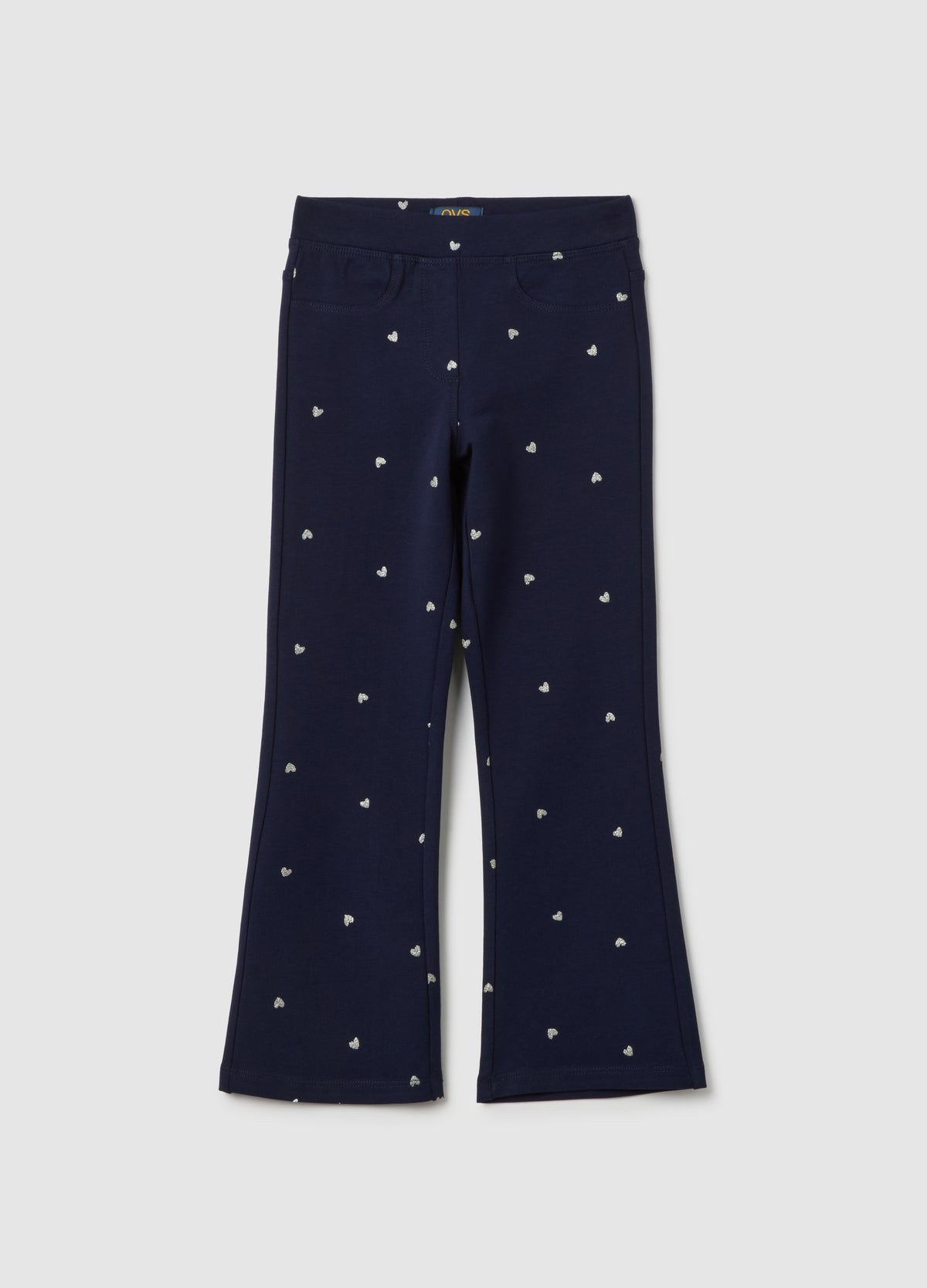 OVS Girls' Blue Cotton Flare Trousers With Hearts