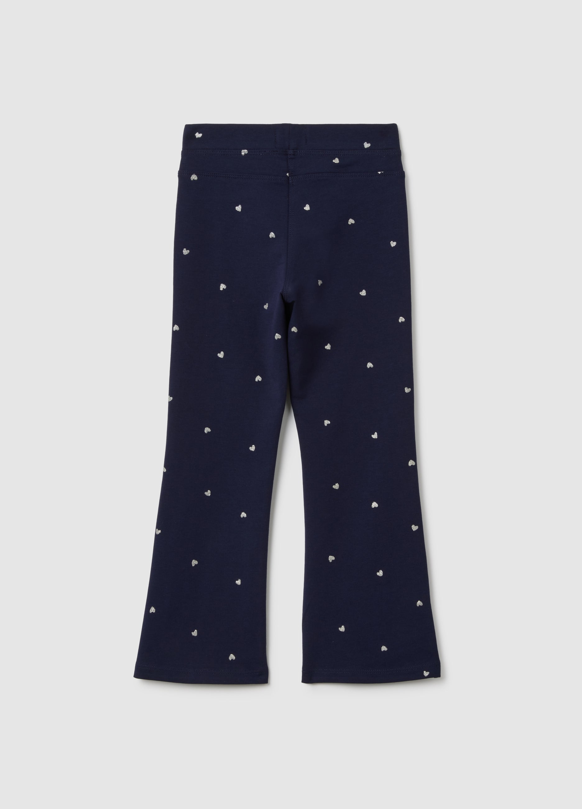OVS Girls' Blue Cotton Flare Trousers With Hearts