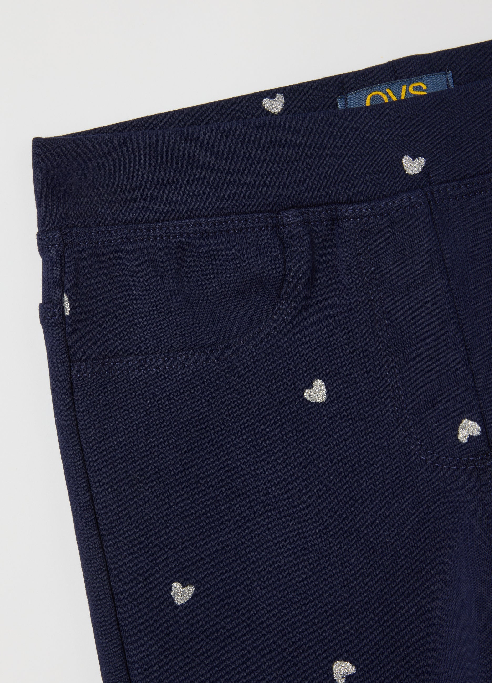 OVS Girls' Blue Cotton Flare Trousers With Hearts