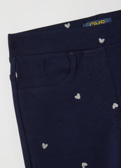 OVS Girls' Blue Cotton Flare Trousers With Hearts