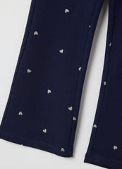 OVS Girls' Blue Cotton Flare Trousers With Hearts
