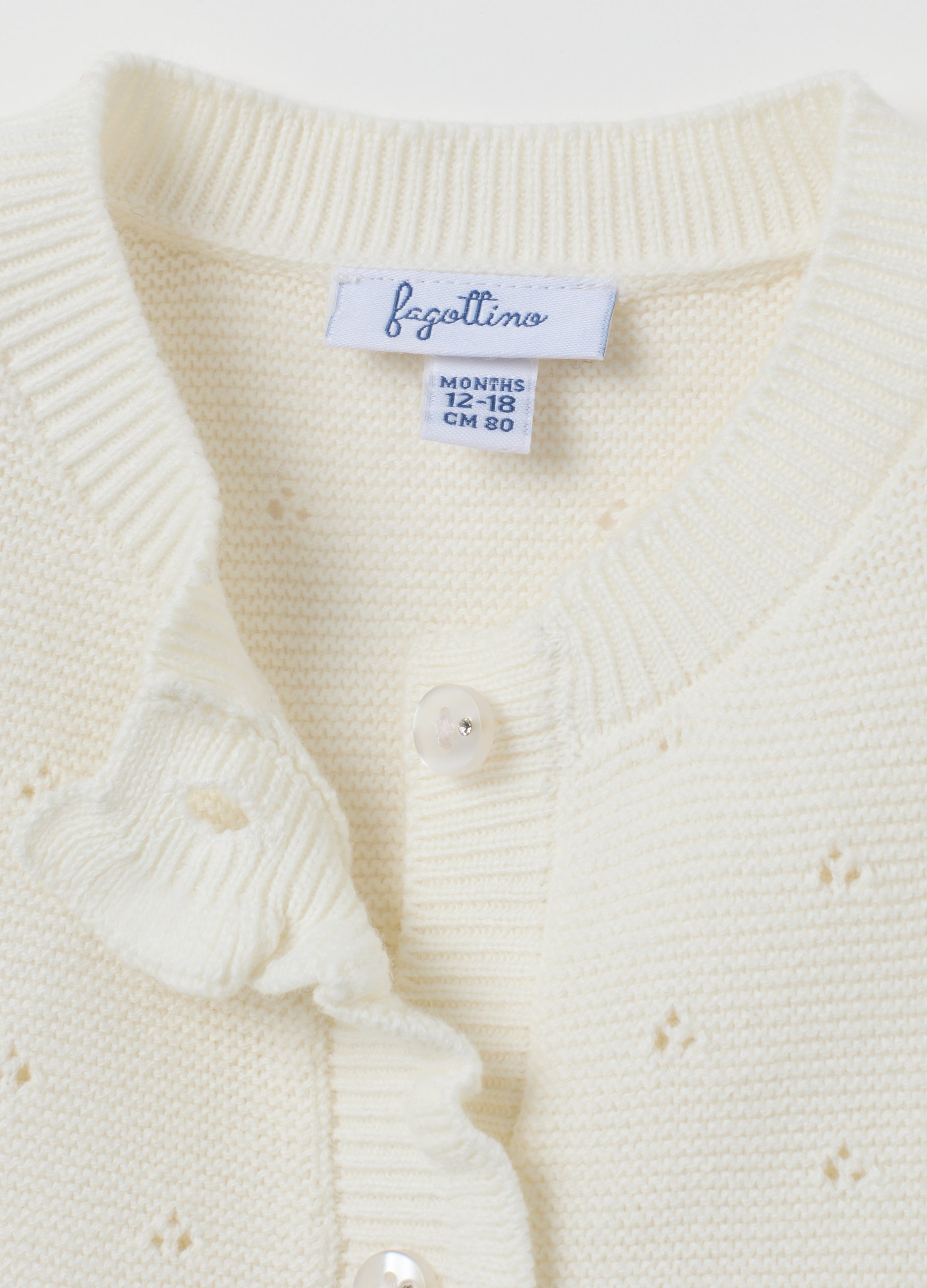 OVS Girls' White Pure Cotton Regular Fit Cardigan