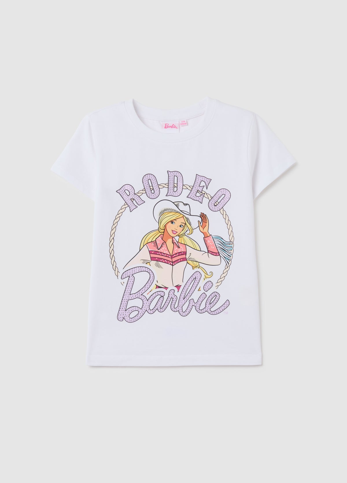 OVS Girl'S White Stretch Cotton T-Shirt With Barbie Print