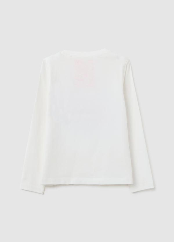 OVS White Girl'S T-Shirt With Heart-Shaped Sequins