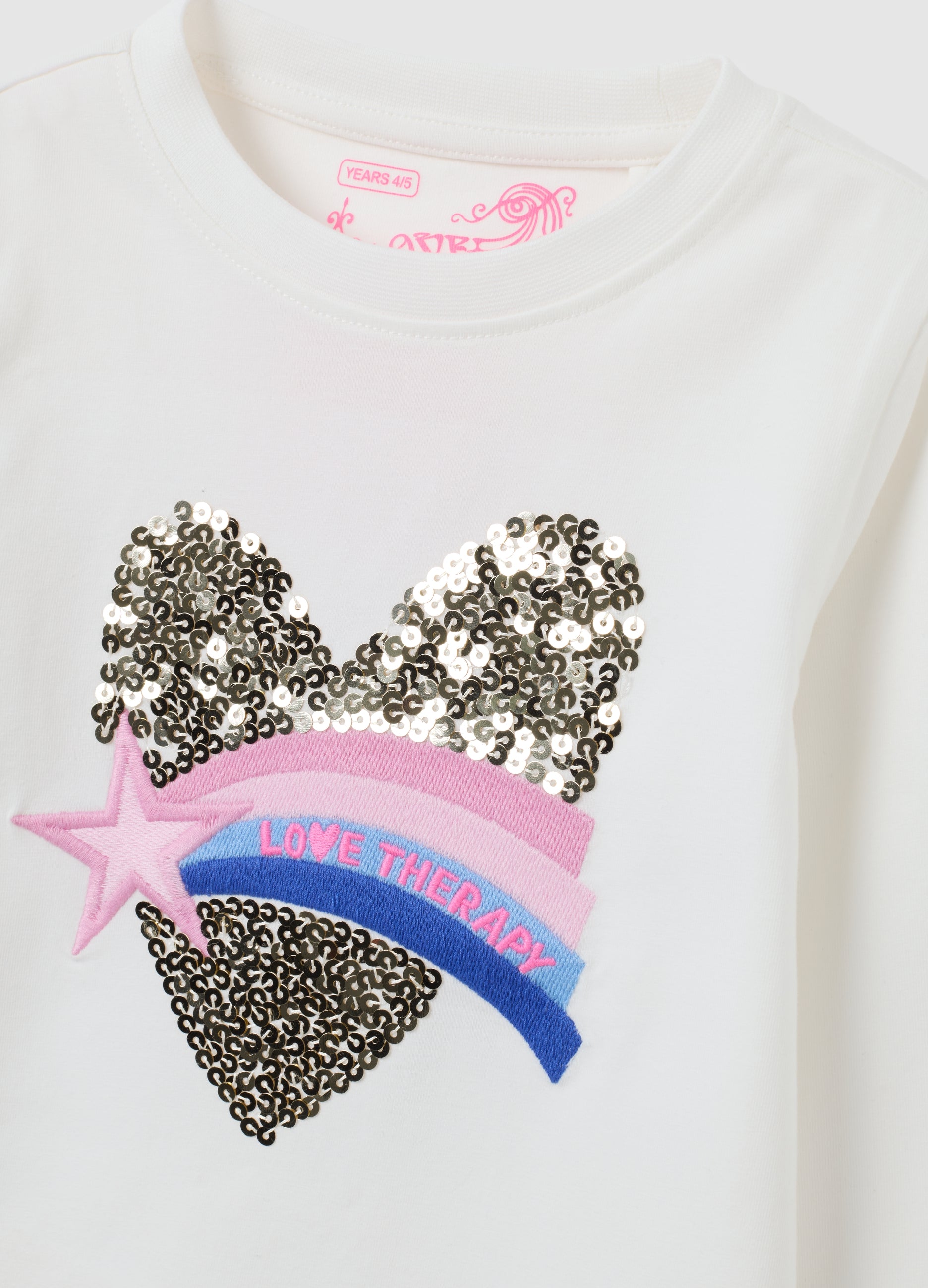 OVS White Girl'S T-Shirt With Heart-Shaped Sequins