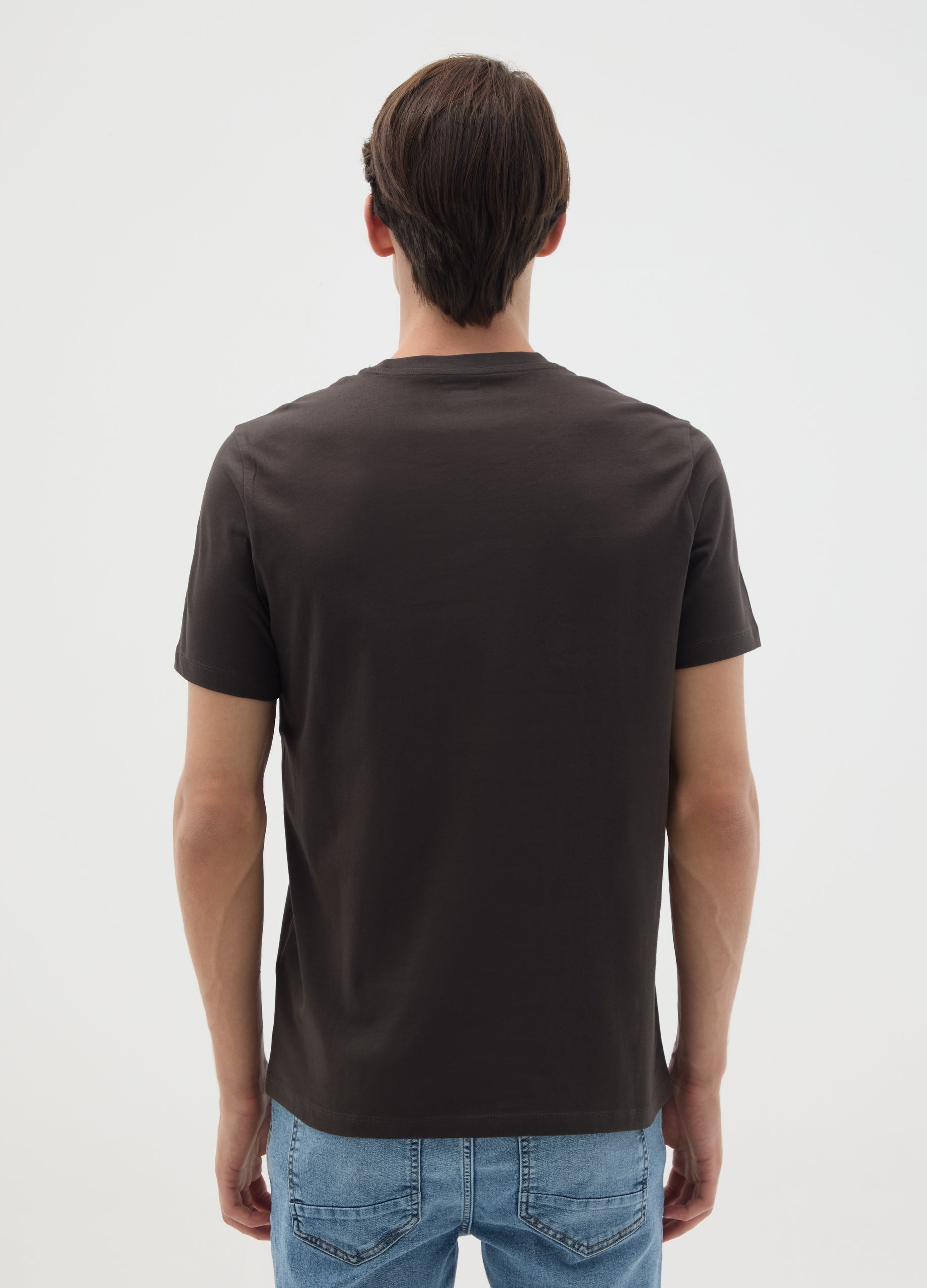 OVS Brown Pure Cotton T-Shirt Regular Fit