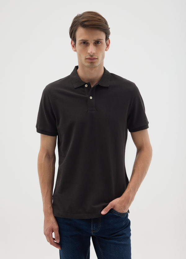 OVS Men'S Black Pure Cotton Polo Shirt In Regular Fit