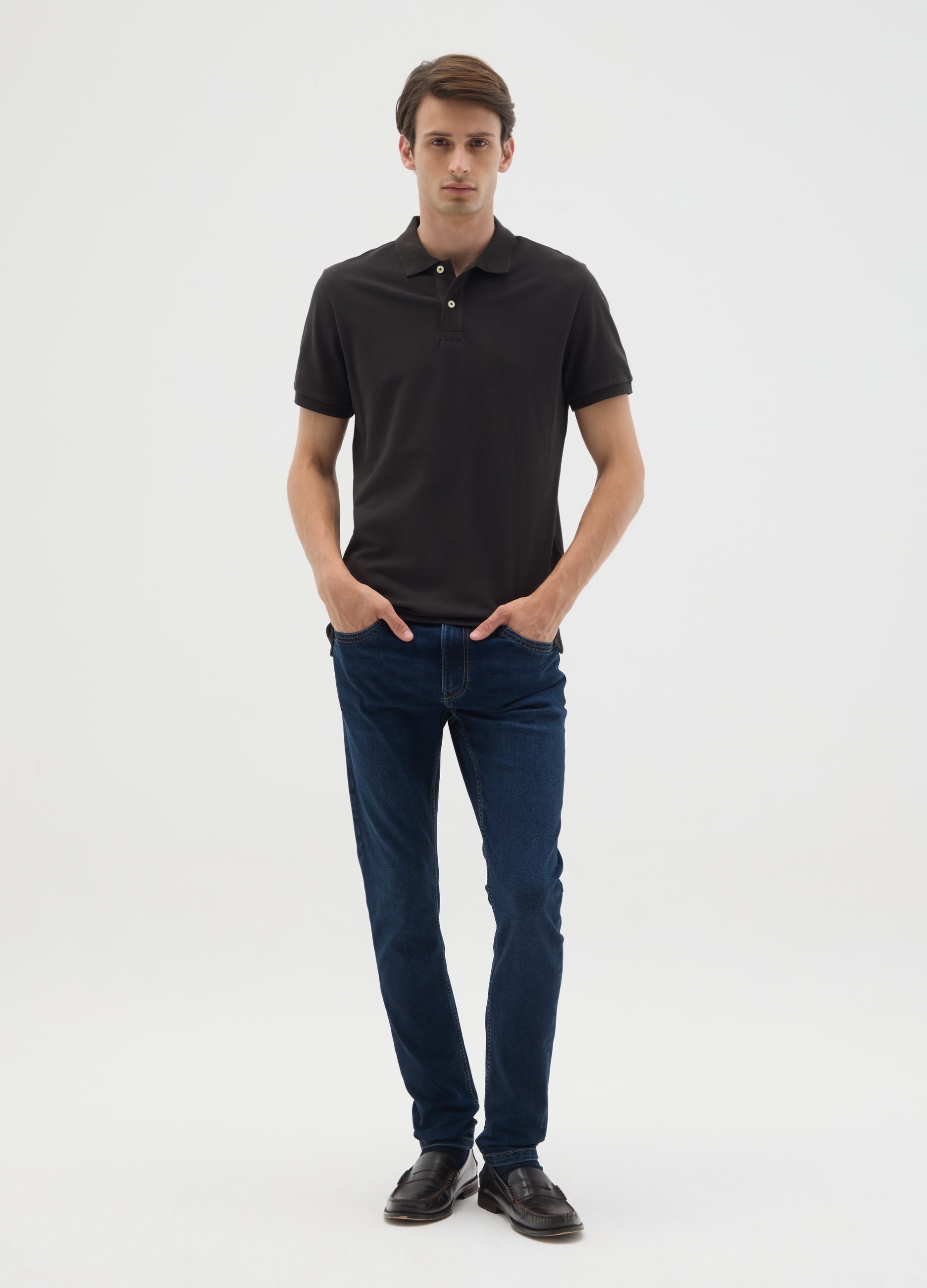 OVS Men'S Black Pure Cotton Polo Shirt In Regular Fit