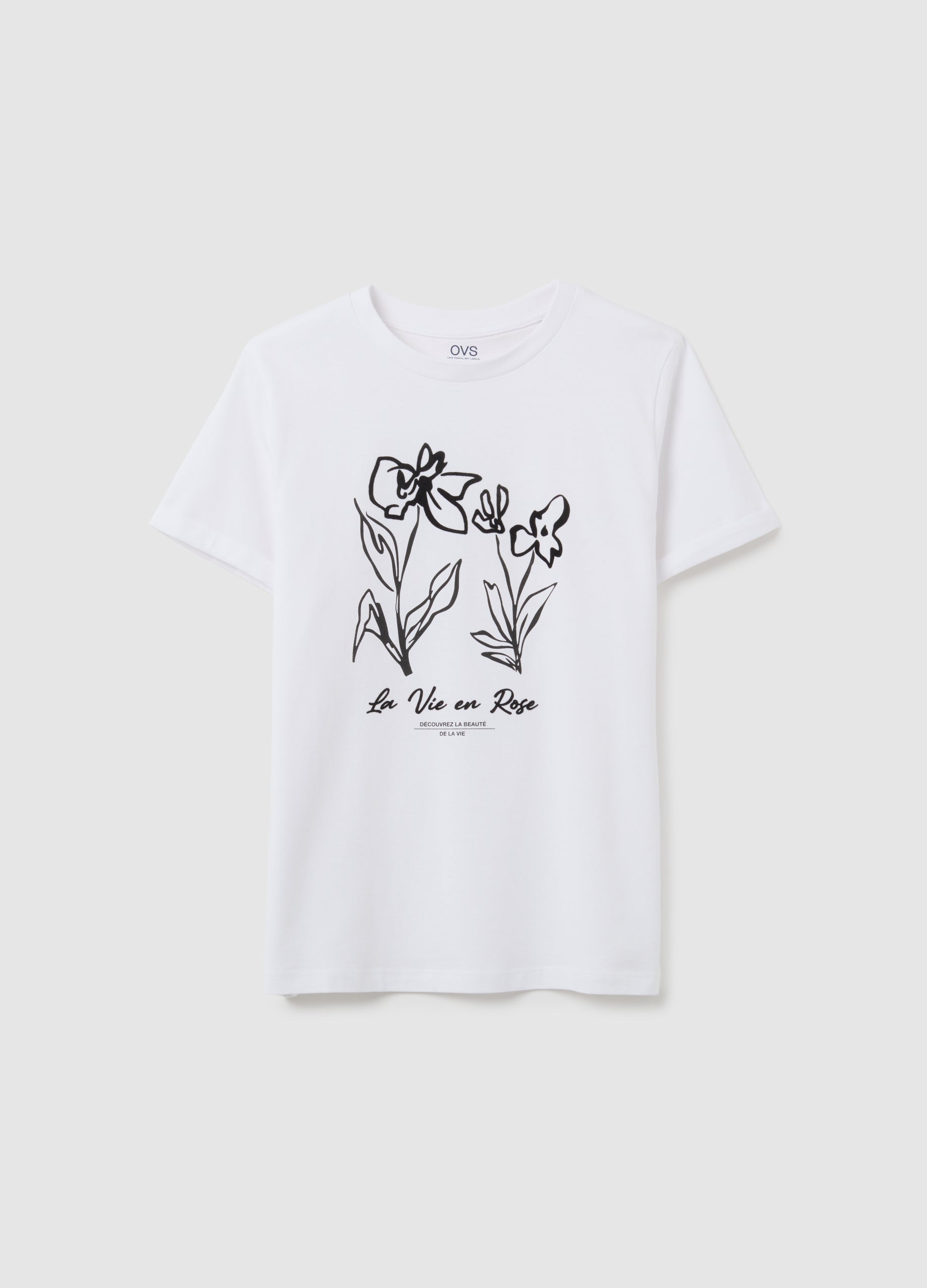 OVS White Pure Cotton Regular Fit T-Shirt With Floral Print