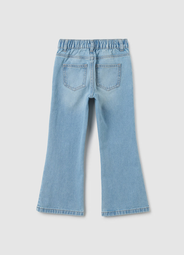 OVS Girls' Pure Cotton Blue Regular Fit Jeans With Disney Embroidery