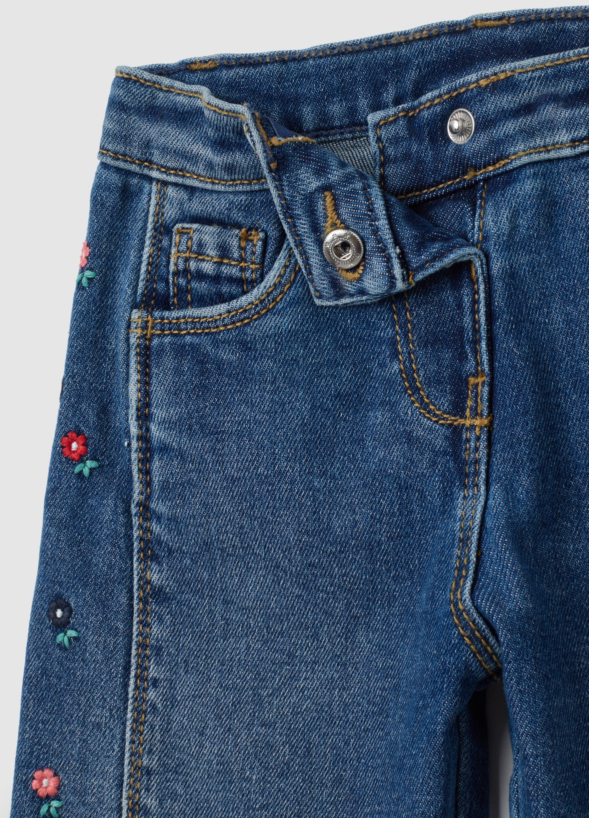 OVS Girl's Wide Leg Blue Denim Jeans With Embroidery