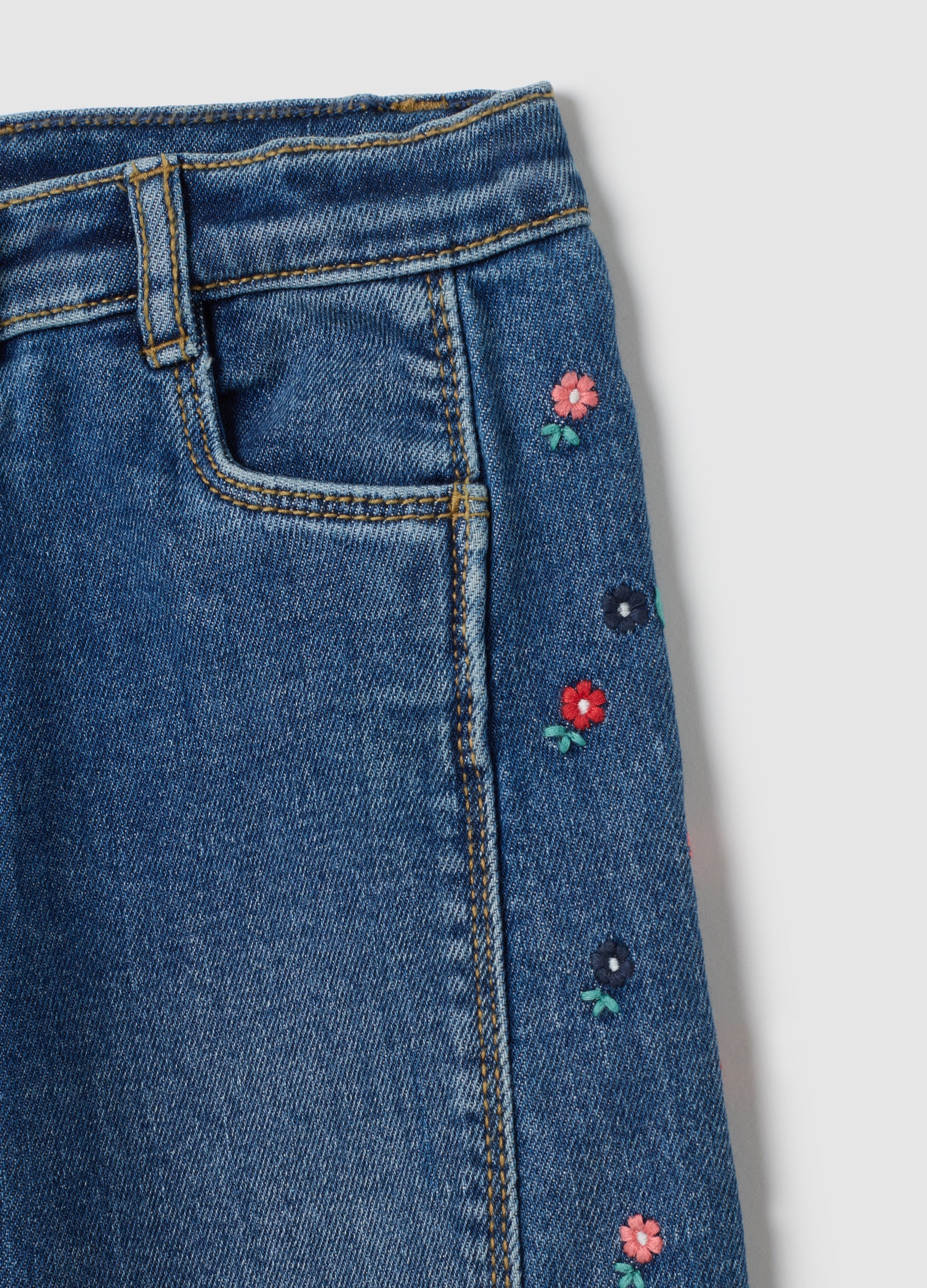 OVS Girl's Wide Leg Blue Denim Jeans With Embroidery