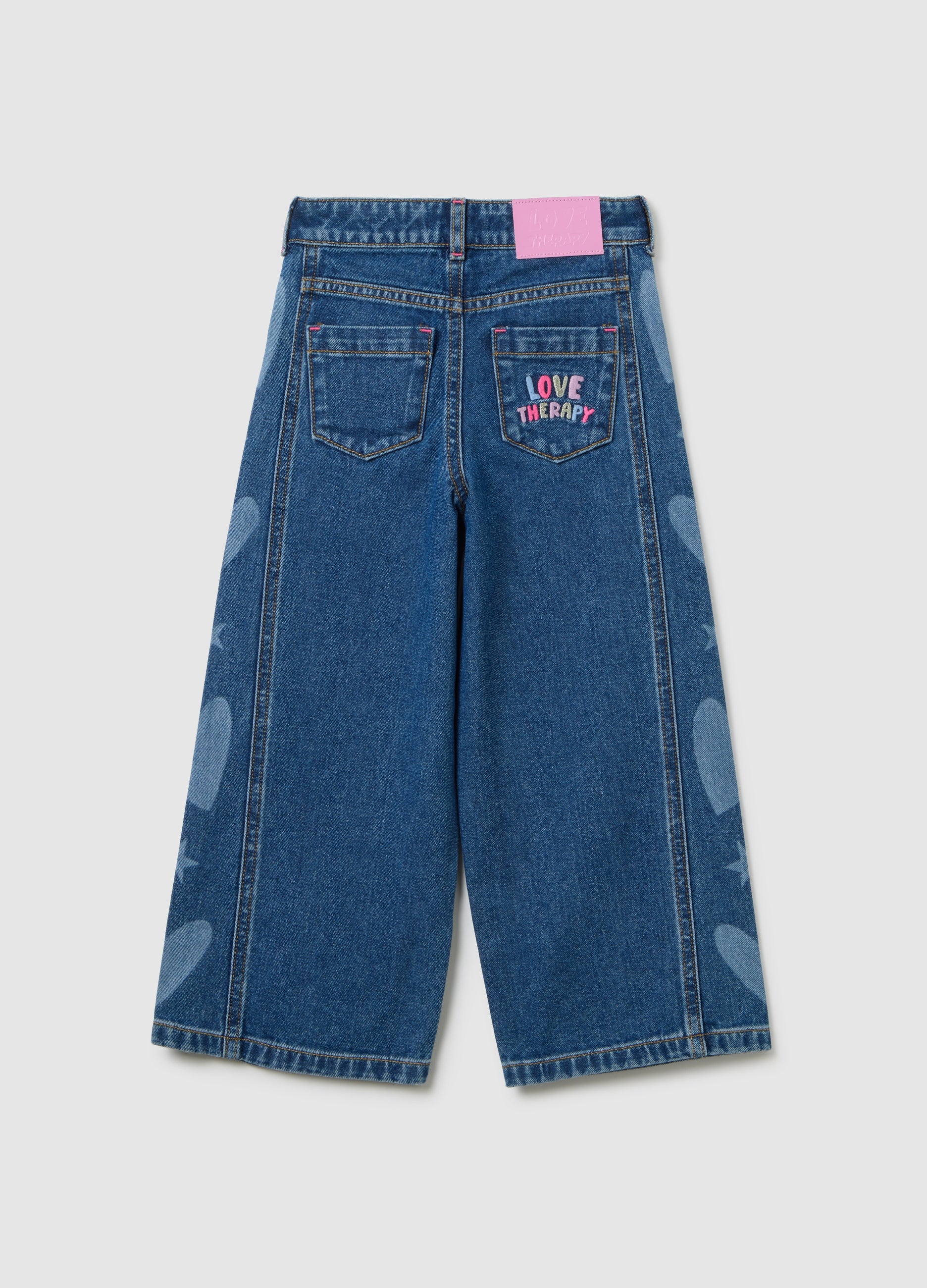 OVS Girls' Blue Cotton Wide Leg Jeans