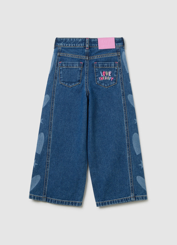 OVS Girls' Blue Cotton Wide Leg Jeans