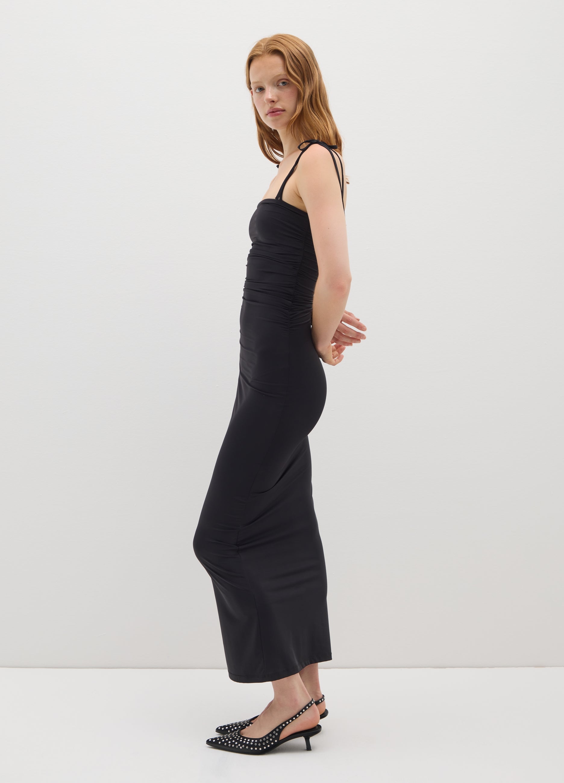 OVS Ruched Black Long Dress