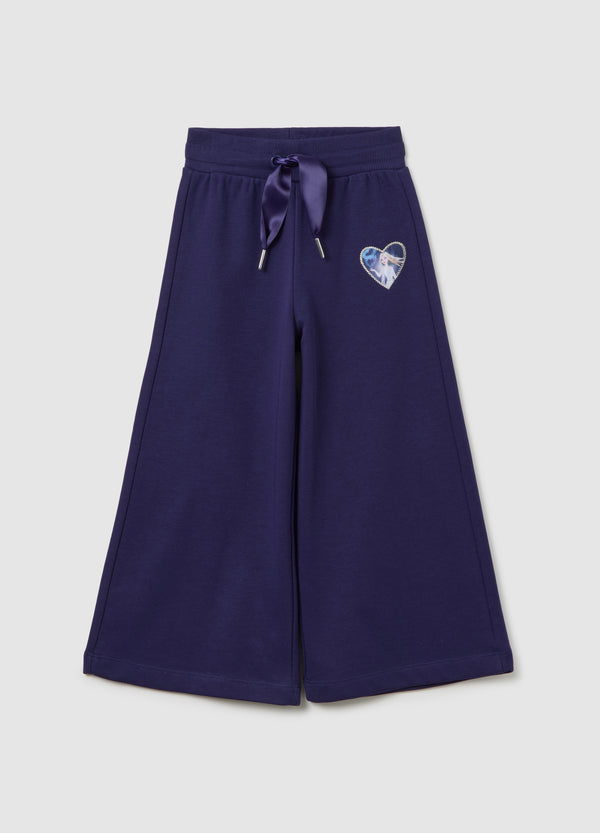 OVS Girls' Blue Cotton Blend Jogger Trousers Regular Fit With Embroidered Heart