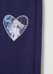 OVS Girls' Blue Cotton Blend Jogger Trousers Regular Fit With Embroidered Heart