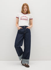 OVS White Stretch Cotton Regular Fit T-Shirt With Red Accents