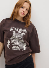 OVS Women'S Brown Pure Cotton T-Shirt