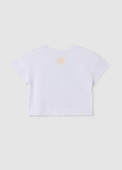 OVS Girls' White Stretch Cotton T-Shirt Regular Fit