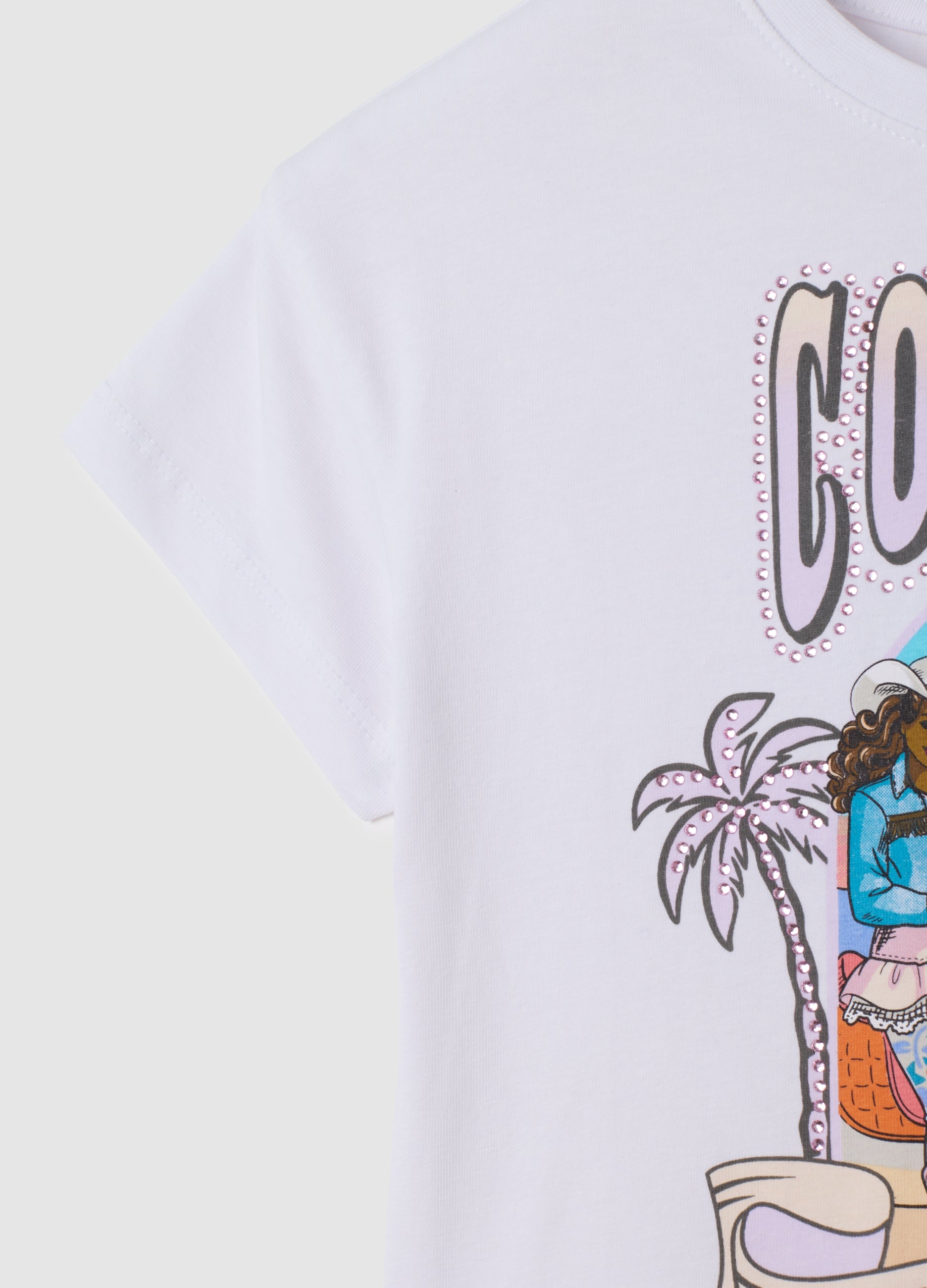 OVS Girls' White Stretch Cotton T-Shirt Regular Fit