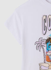 OVS Girls' White Stretch Cotton T-Shirt Regular Fit