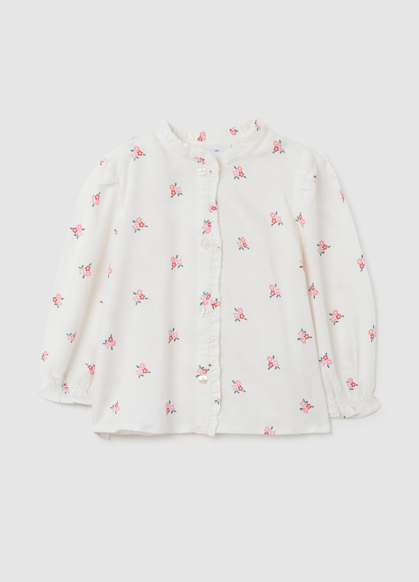 OVS Baby Girl'S White Pure Viscose Blouse With Regular Fit And Ruffles
