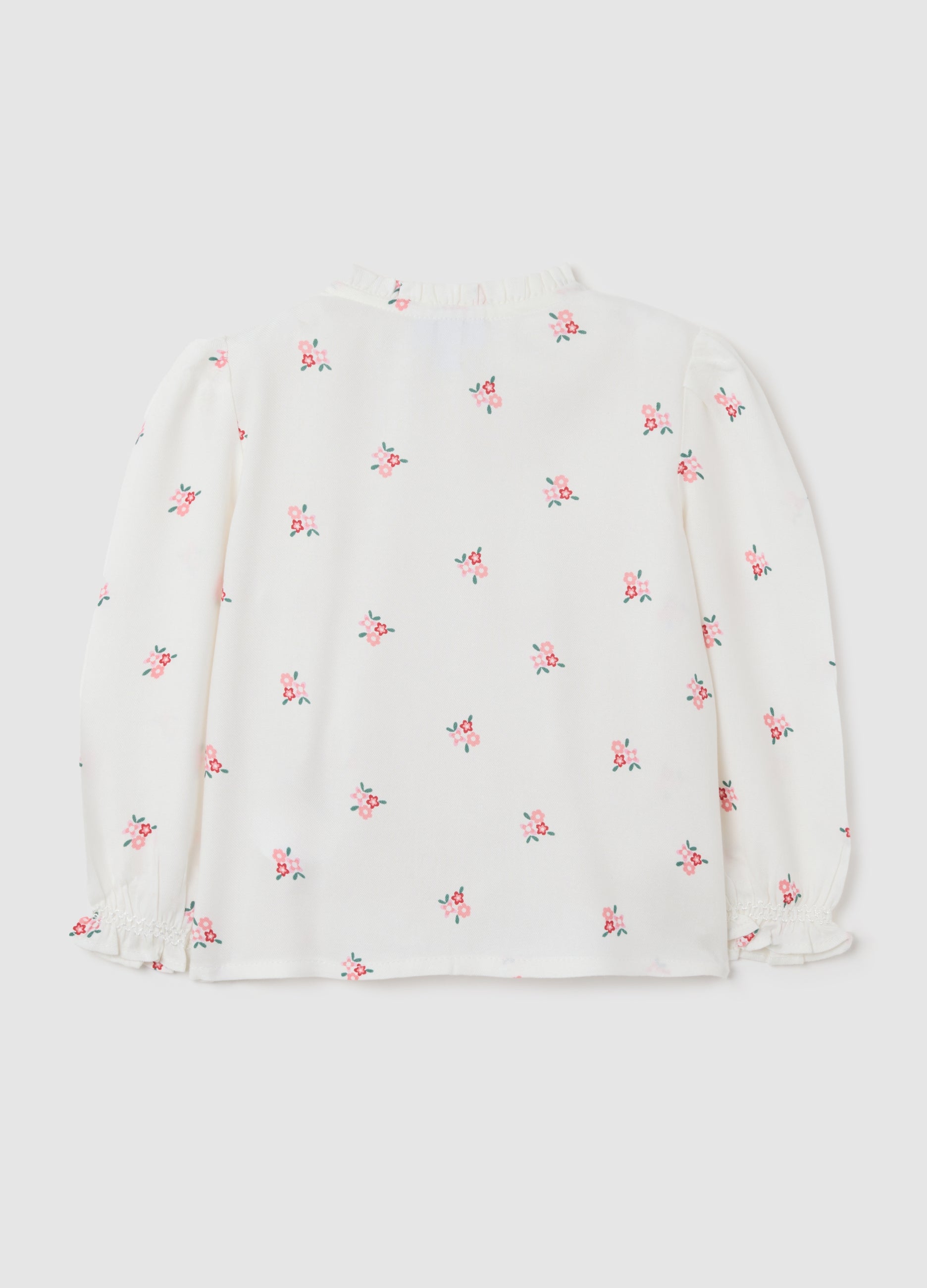 OVS Baby Girl'S White Pure Viscose Blouse With Regular Fit And Ruffles