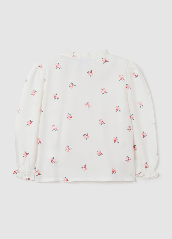 OVS Baby Girl'S White Pure Viscose Blouse With Regular Fit And Ruffles