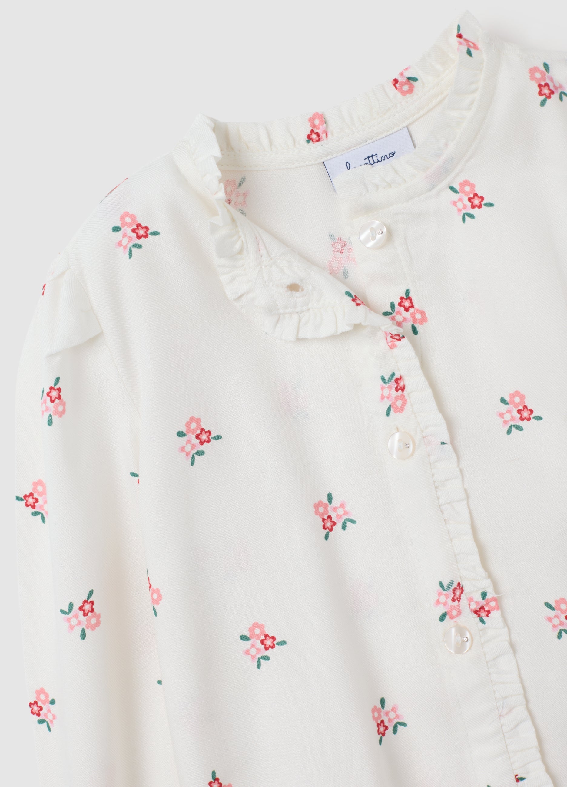 OVS Baby Girl'S White Pure Viscose Blouse With Regular Fit And Ruffles