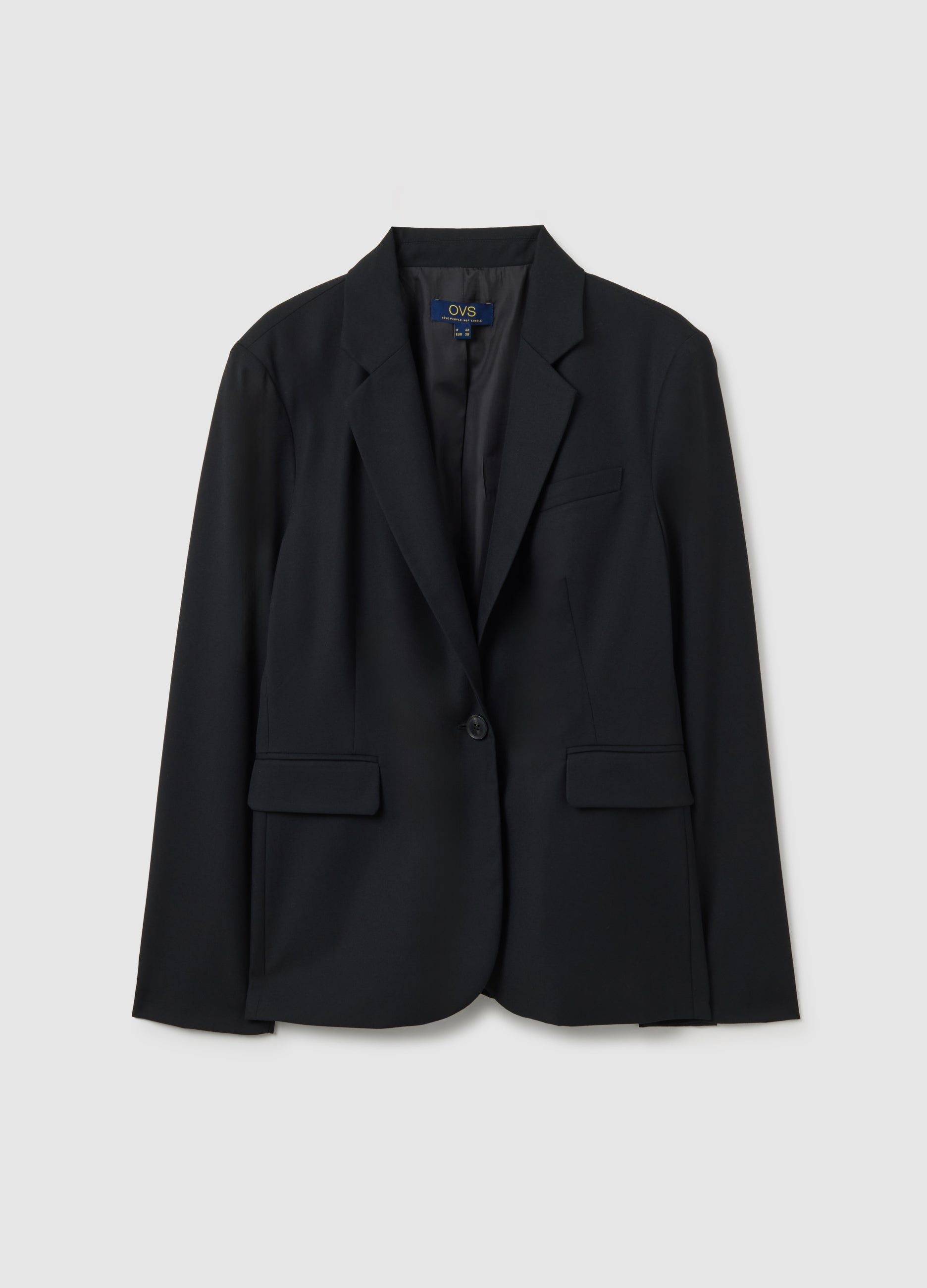 OVS Black Regular Fit Viscose Blend Blazer