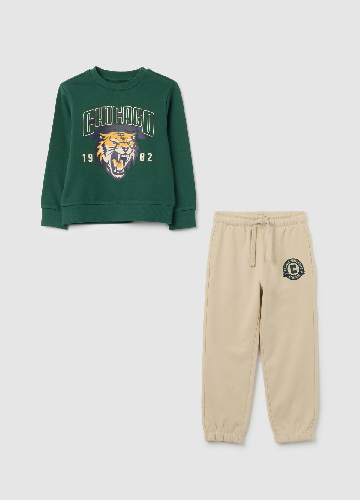 OVS Green Regular Fit Pure Cotton Kids Set