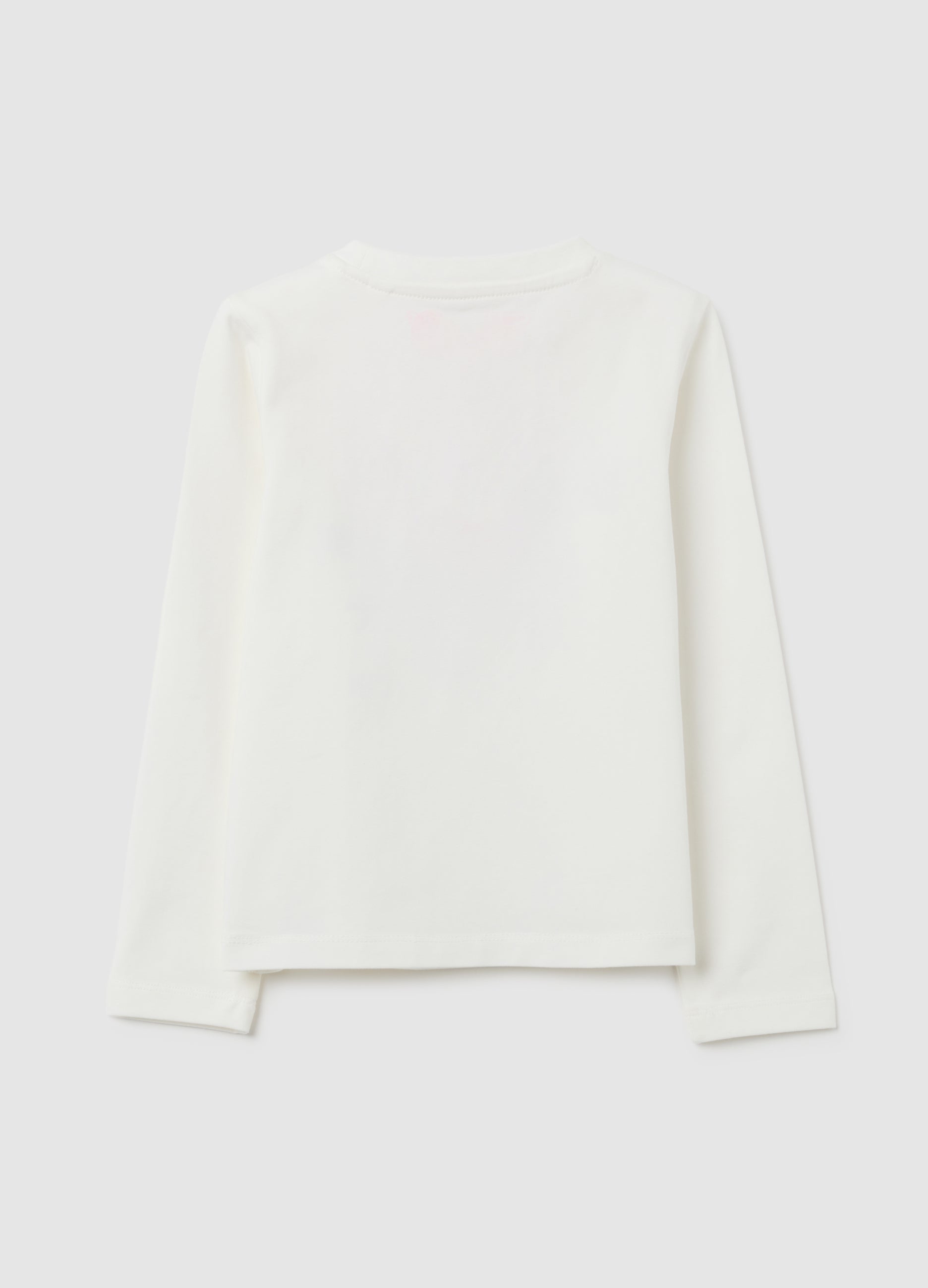 OVS Girls' White Stretch Cotton T-Shirt Regular Fit