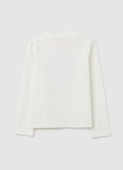 OVS Girls' White Stretch Cotton T-Shirt Regular Fit