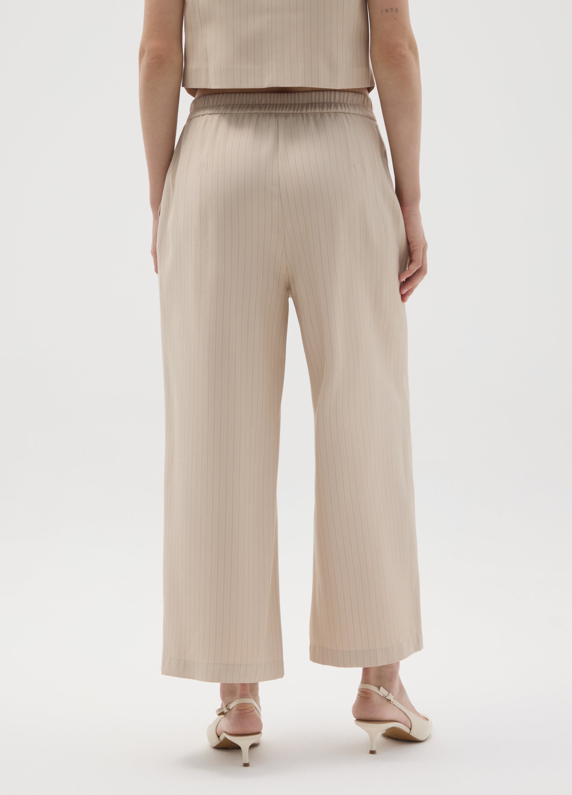 OVS Beige Striped Wide Leg Trousers