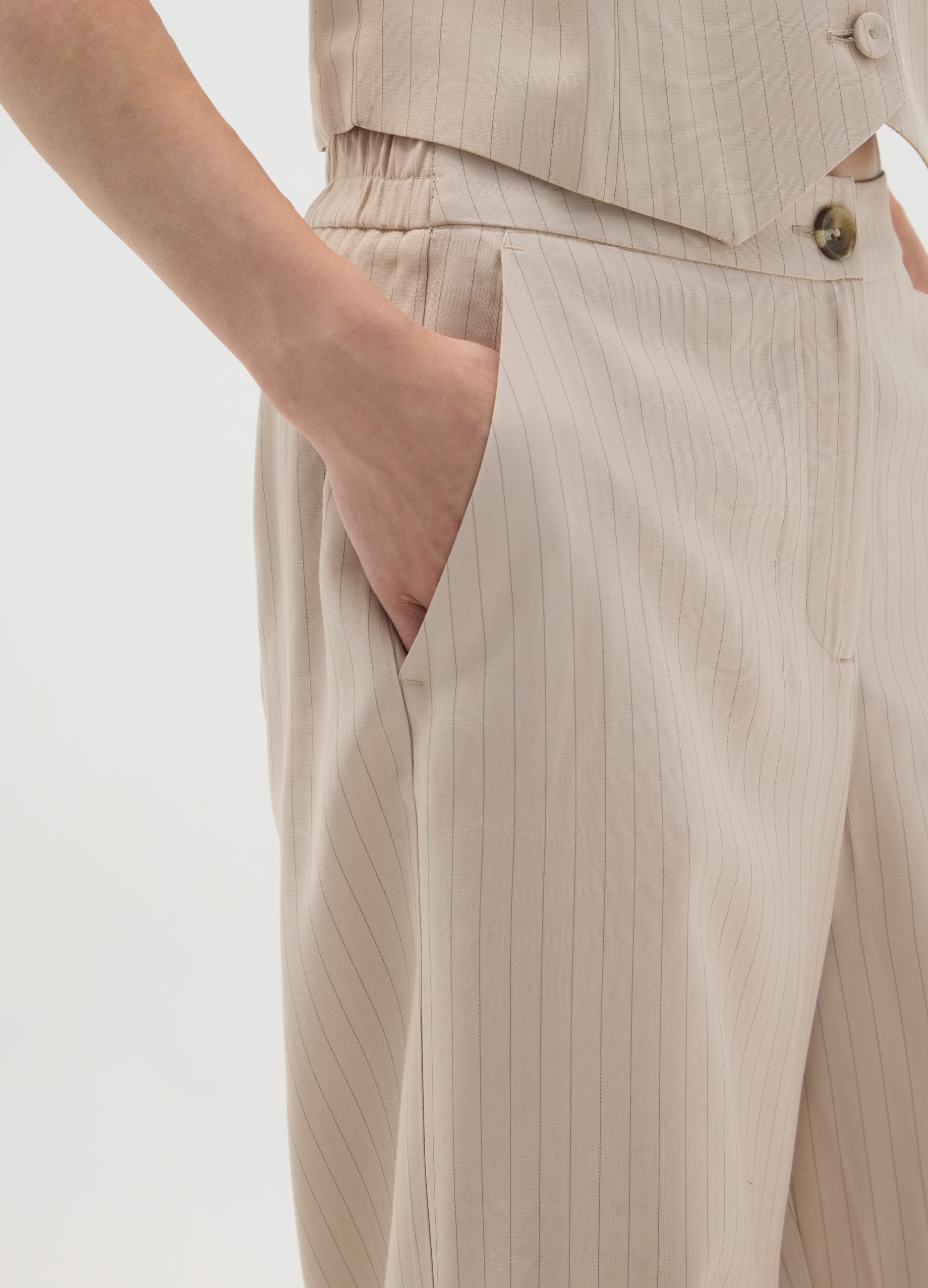 OVS Beige Striped Wide Leg Trousers