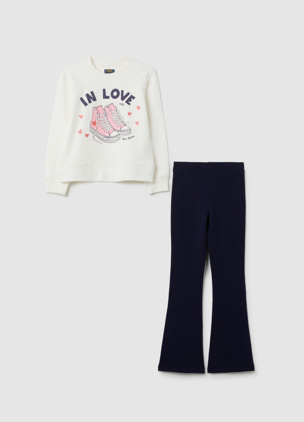 OVS White And Blue Stretch Cotton Regular Fit Girls' Outfit