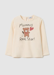 OVS Regular Fit Beige Cotton Baby Girl T-Shirt