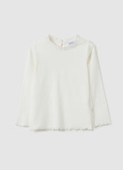 OVS Girls' White Stretch Cotton T-Shirt Regular Fit