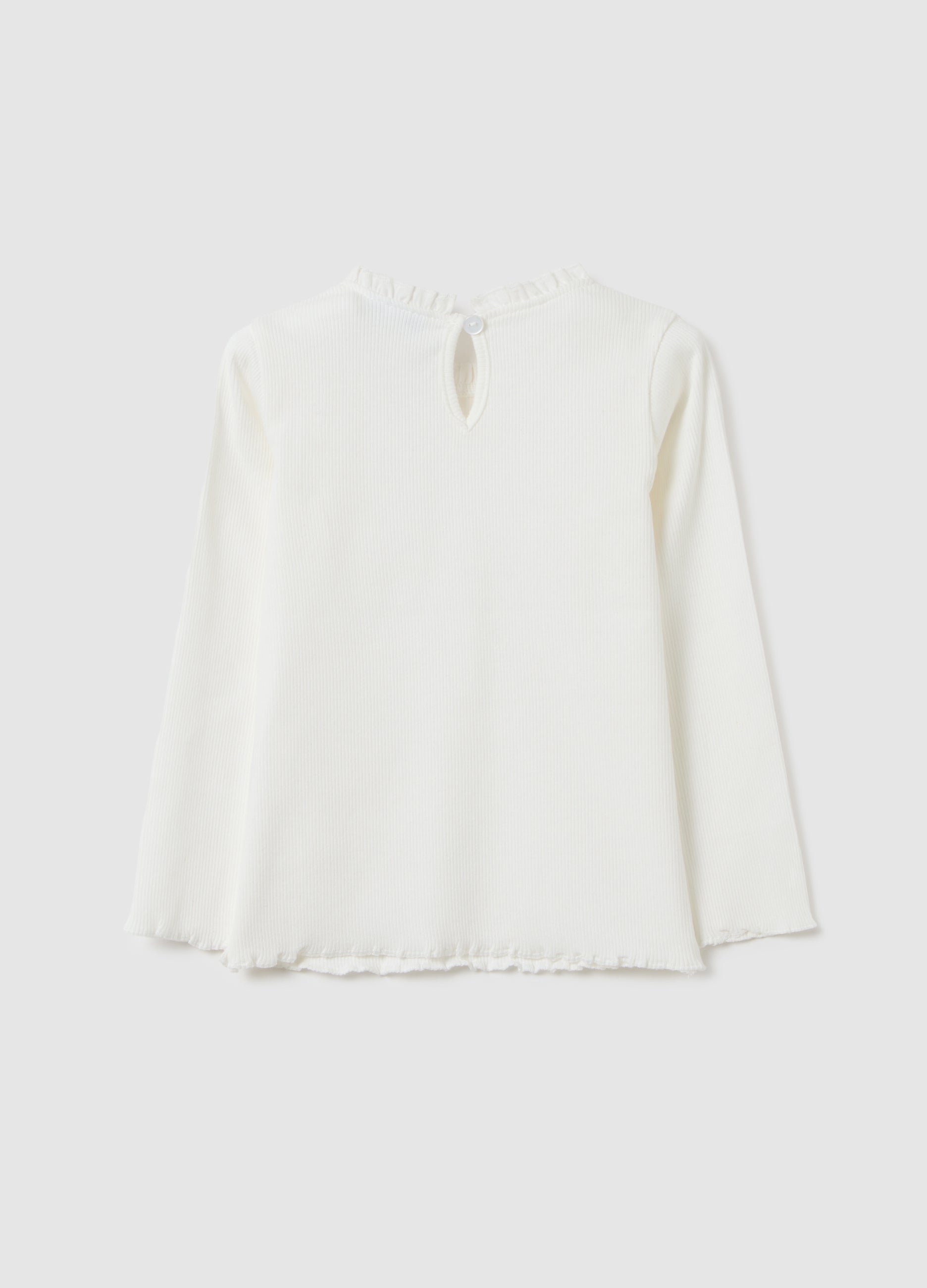 OVS Girls' White Stretch Cotton T-Shirt Regular Fit