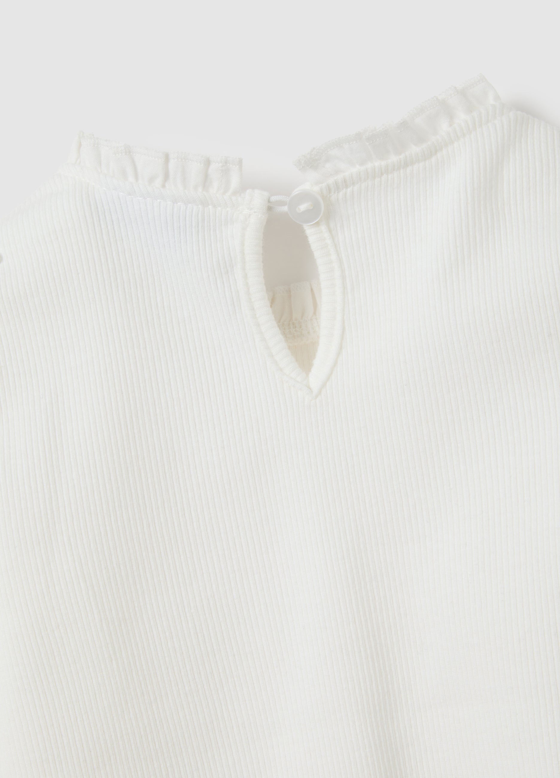 OVS Girls' White Stretch Cotton T-Shirt Regular Fit
