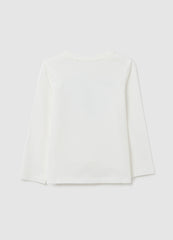 OVS Girls' White Cotton T-Shirt, Regular Fit