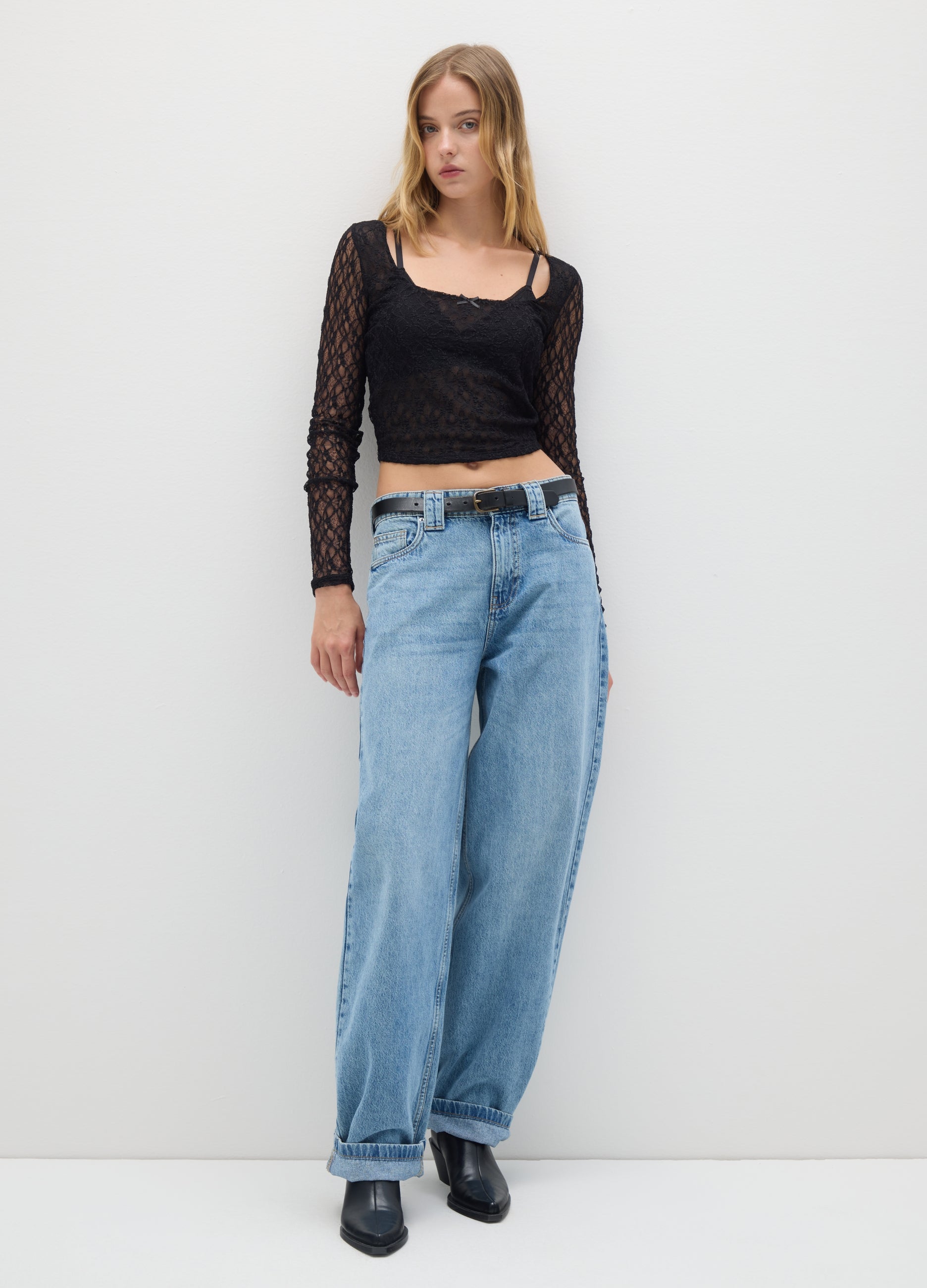 OVS Black Stretch Fabric Long Top Regular Fit