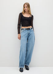 OVS Black Stretch Fabric Long Top Regular Fit
