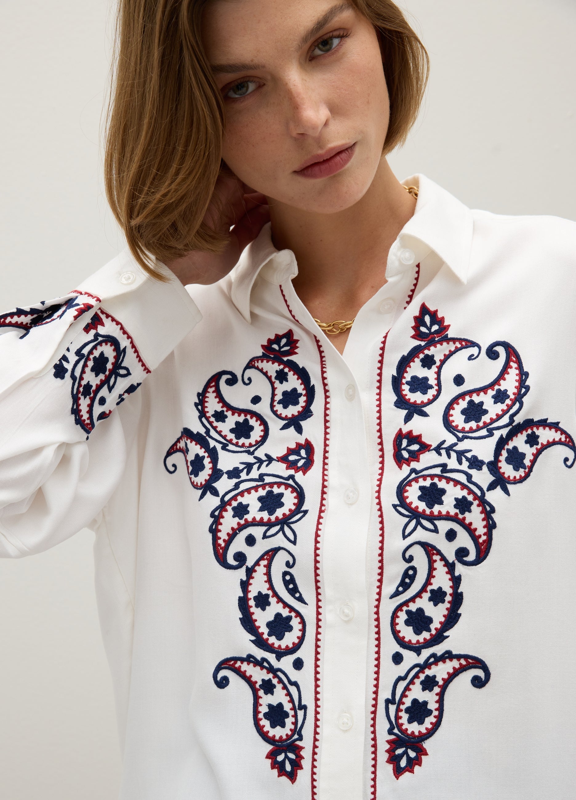 OVS White Embroidered Regular Fit Shirt