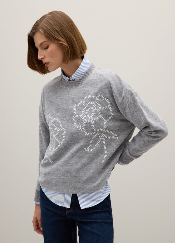 OVS Grey Regular Fit Jumper With Floral Details